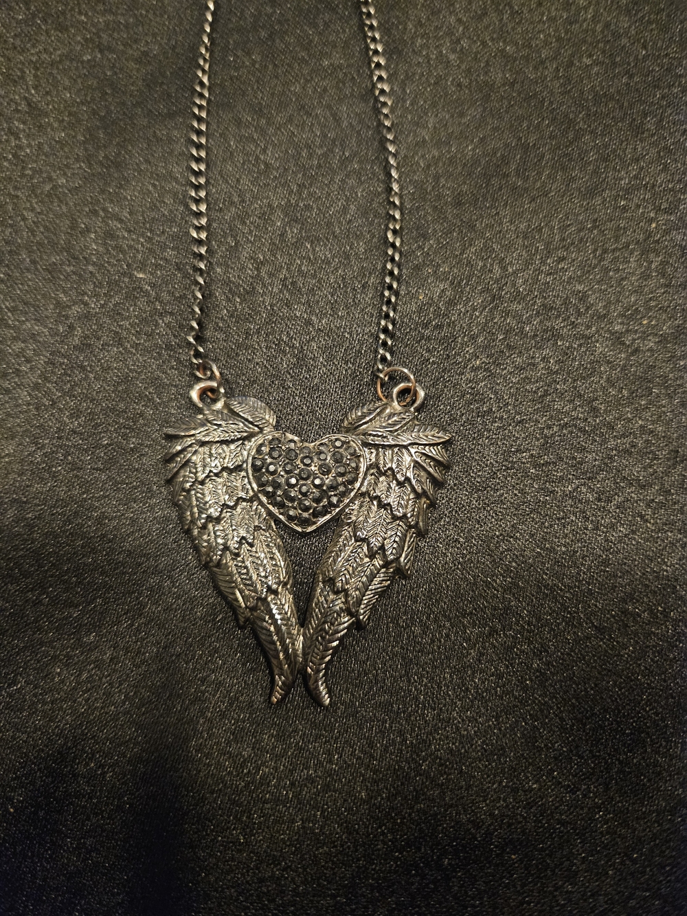 Winged Heart Pendant Necklace - Blackened Silver